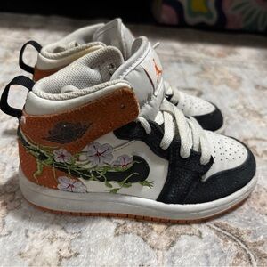 Kids High-Top Jordans with Floral Design